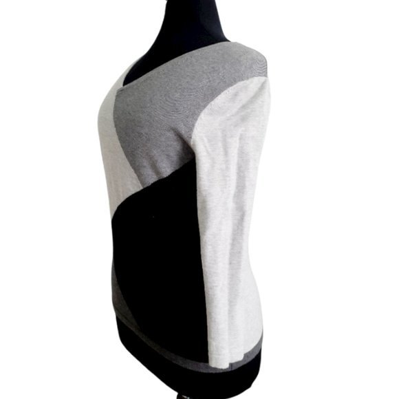 Geoffrey Beene Sport Black Gray Colorblock V-Neck 100% Cotton Women’s Sweater S - Picture 3 of 13